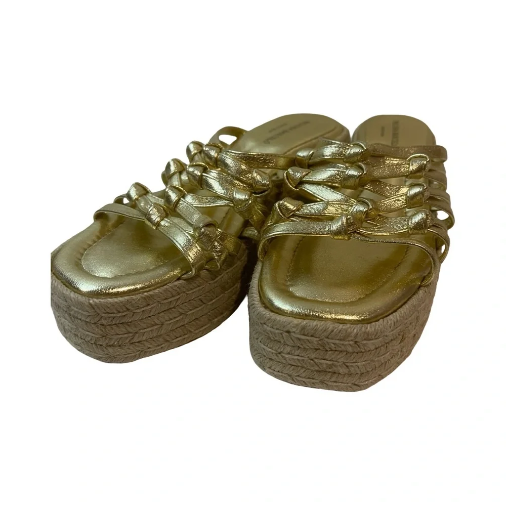 Paloma Barcelo "Jama" Gold Leather Sandals Women's Espadrilles Made in Spain, 38 - Picture 6 of 11